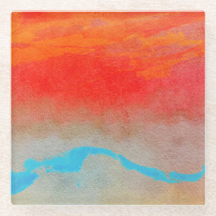Ocean Sunset Abstract Glass Coaster