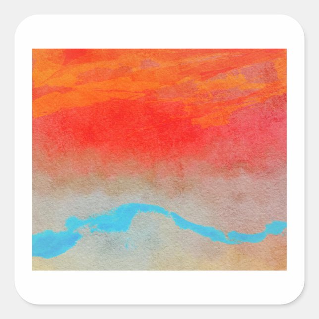 Ocean Sunset Abstract Square Sticker (Front)