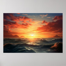Ocean Sunset (acrylic paint effect) Ai Poster