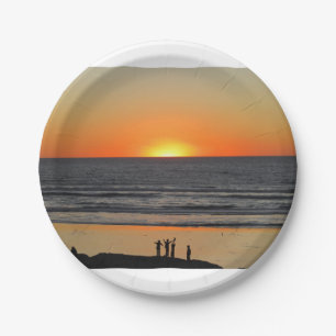 Ocean Sunset At The Beach Art Photo Paper Plate