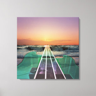 Ocean Sunset Beach Bass Art Wrapped Canvas