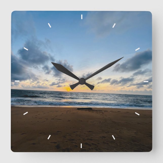 Ocean Sunset Beach Wall Clock | Coastal Nature (Front)