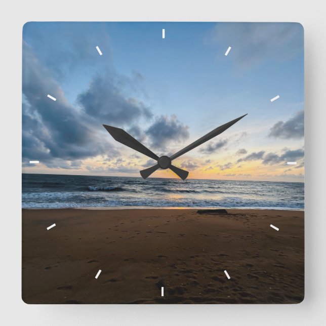 Ocean Sunset Beach Wall Clock | Coastal Nature (Front)