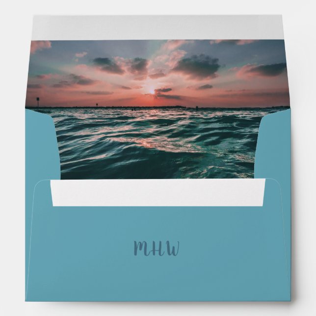 Ocean Sunset custom monogram & text Envelope (Back (Bottom))