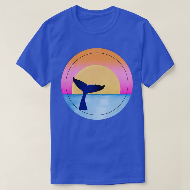 Ocean Sunset Diving Whale Pink Orange T-Shirt (Design Front)