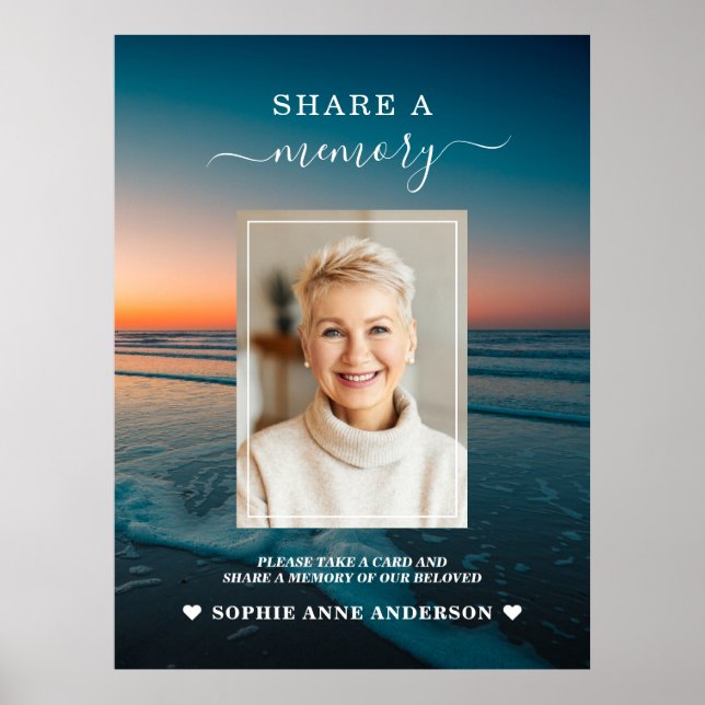 Ocean Sunset Funeral Share a Memory Wall Sign (Front)