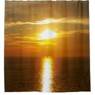 Ocean Sunset Golden Shower Curtain