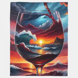 “Ocean Sunset in Wine Glass- Surreal Seascape Art" Fleece Blanket