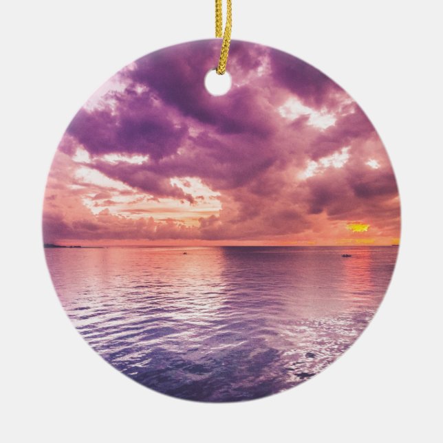 Ocean Sunset Inspirational Ceramic Tree Decoration (Front)