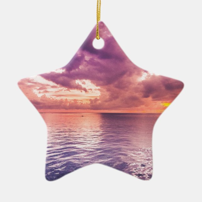 Ocean Sunset Inspirational Ceramic Tree Decoration (Front)