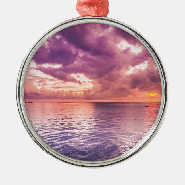 Ocean Sunset Inspirational Metal Tree Decoration (Front)