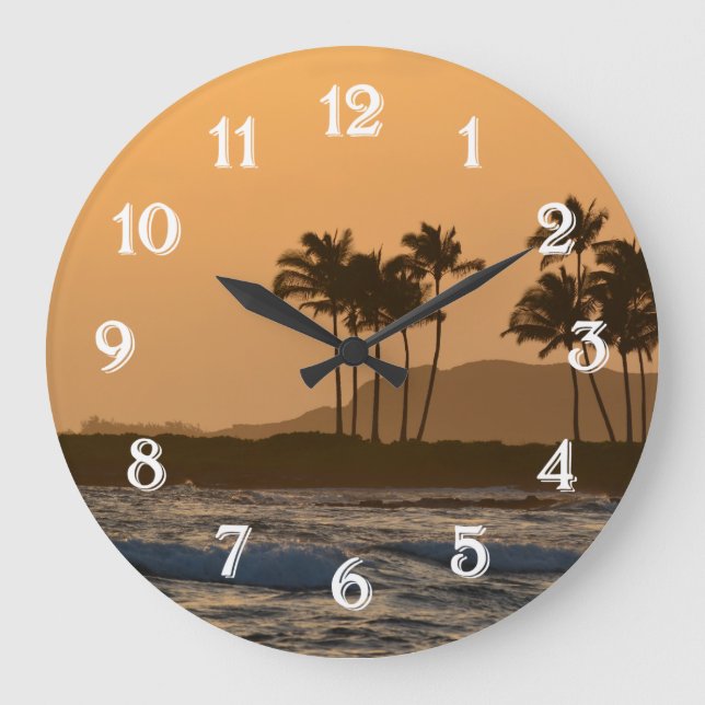 Ocean Sunset Kauai Hawaii Large Clock (Front)