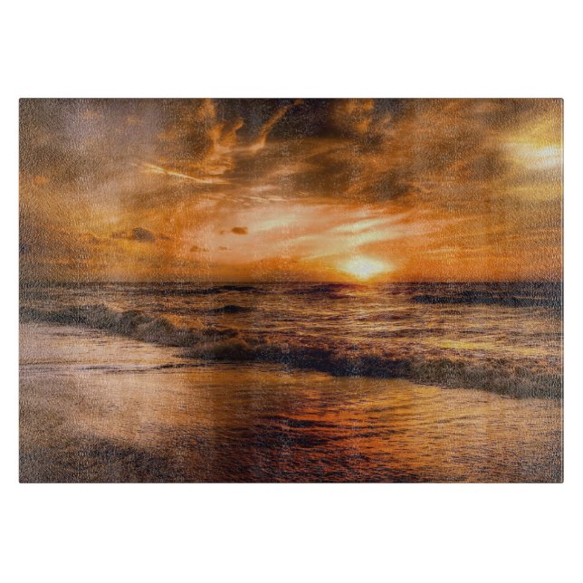 Ocean Sunset Landscape Glass Cutting Board (Front)