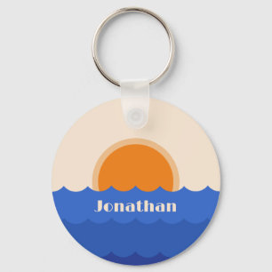 Ocean sunset minimalist scene key ring