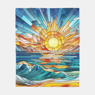 Ocean Sunset mosaic art Fleece Blanket
