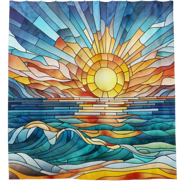 Ocean Sunset mosaic art Shower Curtain (Front)