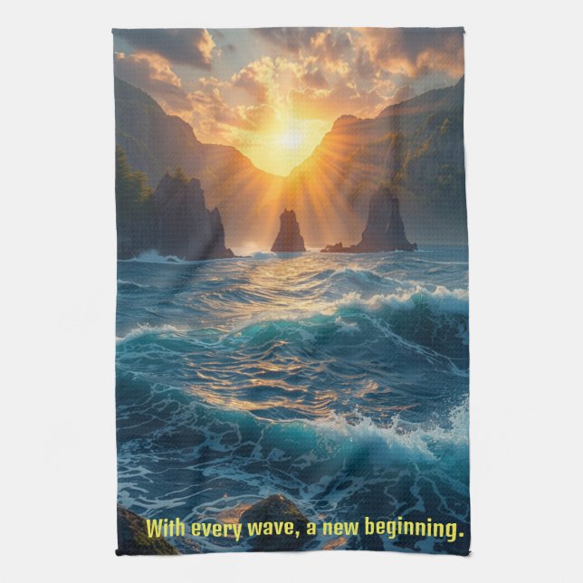 Ocean Sunset Mountain Nature Quote Kitchen Towel (Vertical)