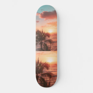 Ocean Sunset Palm Tree Orange Clouds  Skateboard