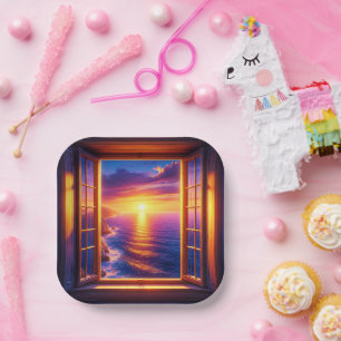 Ocean Sunset Paper Plate