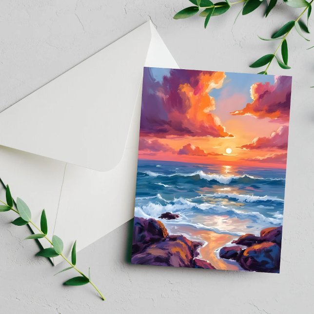 Ocean Sunset Pastel Watercolor Beach Card (Creator Uploaded)