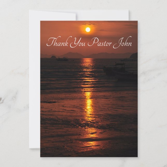 Ocean Sunset Pastor Appreciation  Thank You Card (Front)