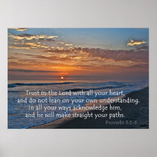 Ocean Sunset Proverbs 3:5-6 Poster