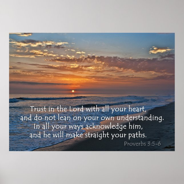 Ocean Sunset Proverbs 3:5-6 Poster (Front)