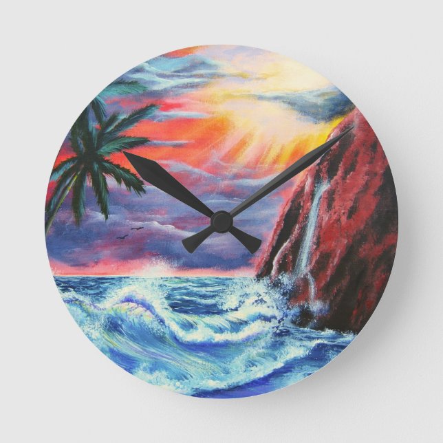 Ocean Sunset Round Clock (Front)