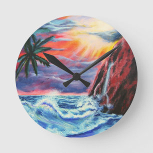 Ocean Sunset Round Clock