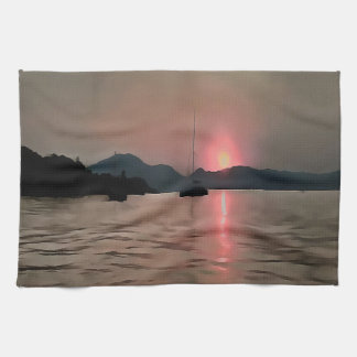 Ocean Sunset Sailboat Sunset Bozburun Marmaris Tea Towel