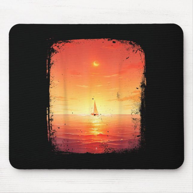 Ocean Sunset Sailing Boat Beach And Ocean Sunset  Mouse Mat (Front)