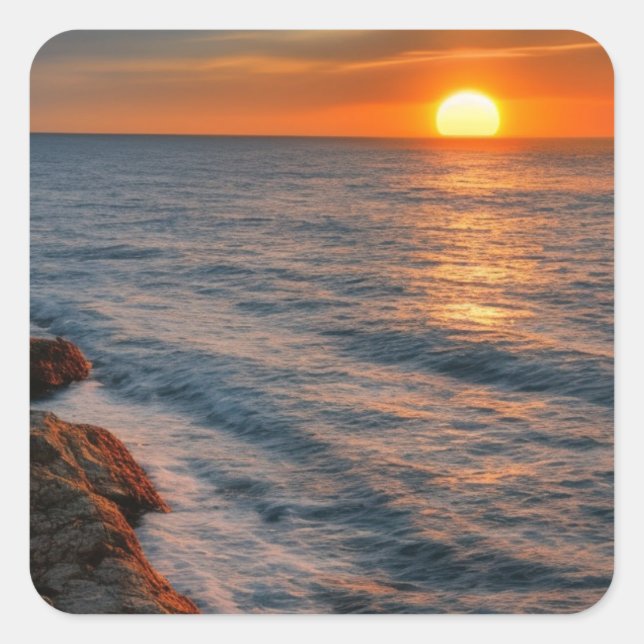 Ocean sunset square sticker (Front)
