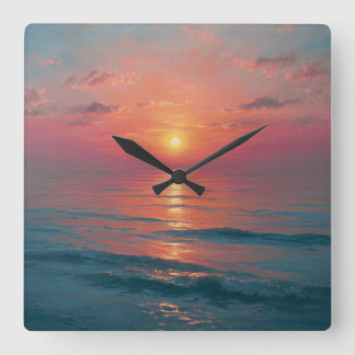 Ocean Sunset Square Wall Clock