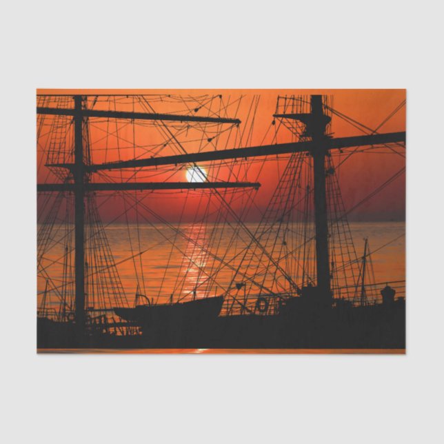 Ocean Sunset Tall Ship Sailboat  Decoupage  Tissue Paper (Front)