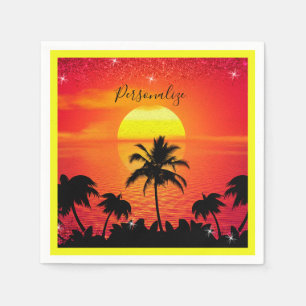 Ocean Sunset Tropical Beach Palm Trees Personalise Napkin