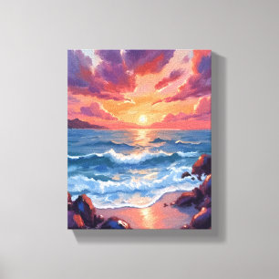 Ocean Sunset Watercolor Beach Coastal Canvas Print