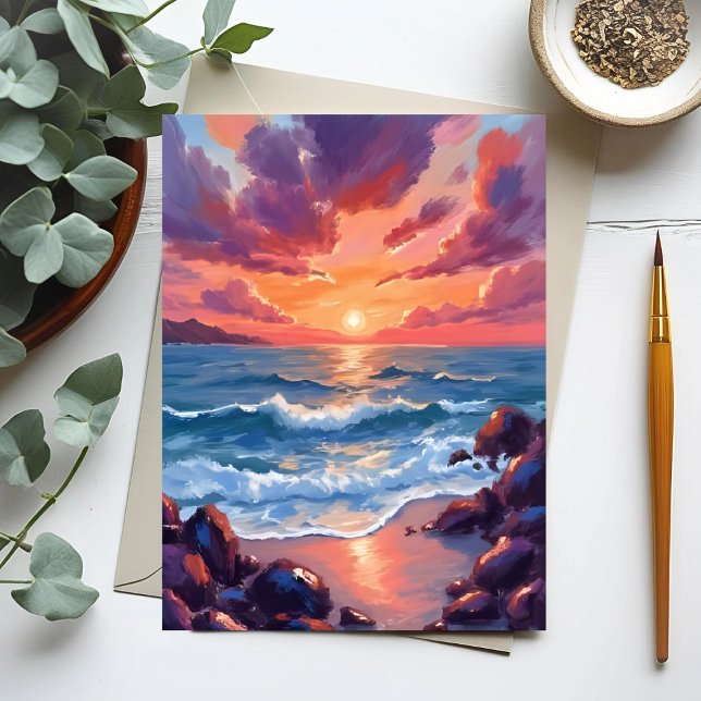 Ocean Sunset Watercolor Beach Coastal Postcard (Creator Uploaded)