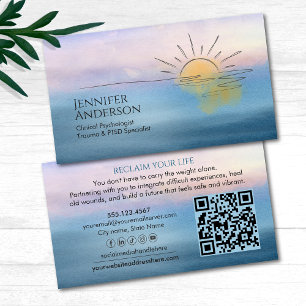 Ocean Sunset Watercolor Landscape Mental Health Business Card