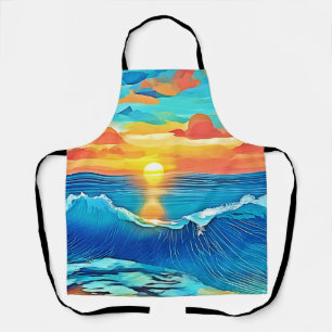 Ocean Sunset Wave Art Apron