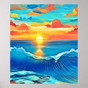 Ocean Sunset Wave Art Poster