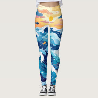 Ocean Sunset Wave Print Leggings