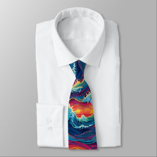 Ocean Sunset Waves Neck Tie