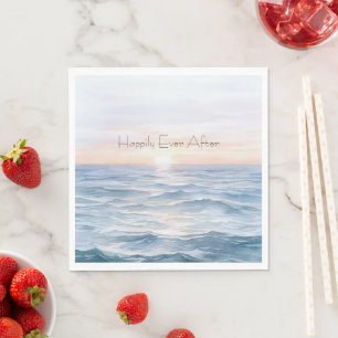 Ocean Sunset Wedding Happily Ever After Napkin