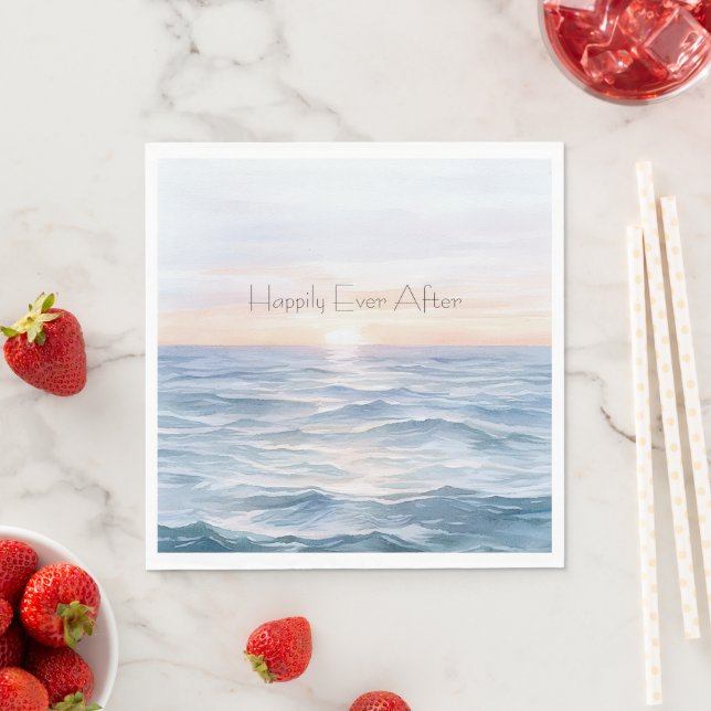 Ocean Sunset Wedding Happily Ever After Napkin (Insitu)