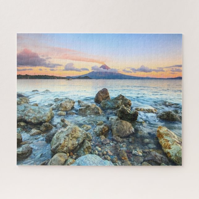 Ocean Sunset With Gentle Waves & Volcano Jigsaw Puzzle (Horizontal)