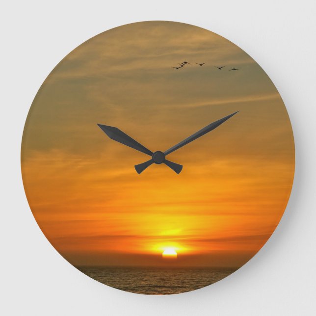 OCEAN SUNSET WITH MIGRATING BIRDS LARGE CLOCK (Front)