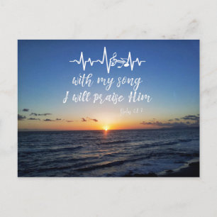 Ocean Sunset with Psalms Praise Him Bible Verse Postcard