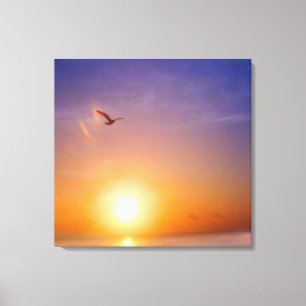 Ocean Sunset with Seagull Canvas Print