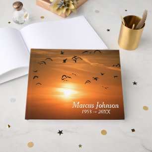 Ocean Sunset With Seagulls for Memorial Service Guest Book