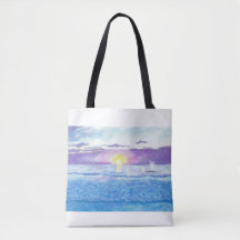 Ocean Sunset with Whales Watercolor Bag